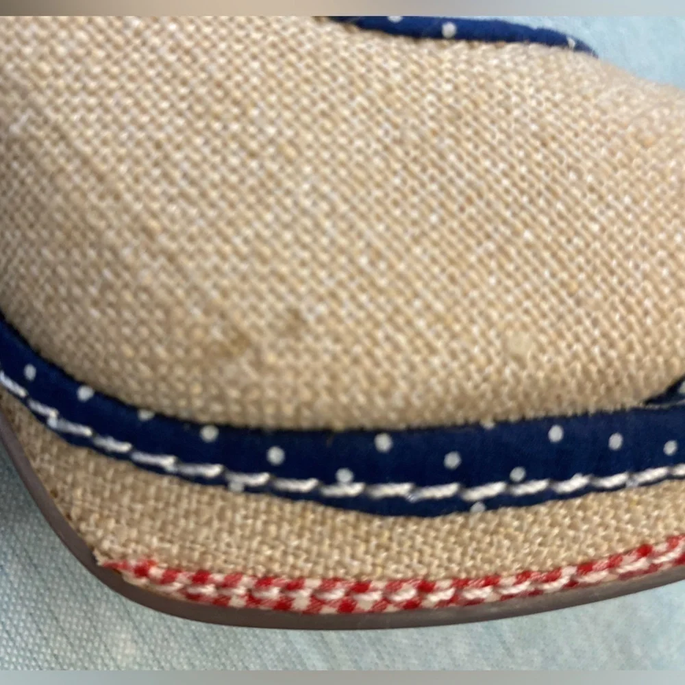 Not Rated Linen Red White and Blue Peep Toe Heels- Size 7.5